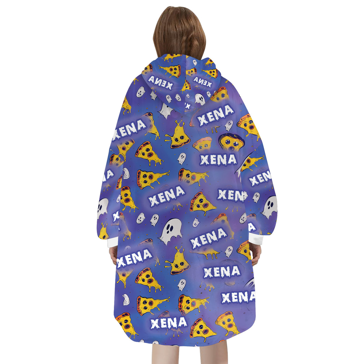 Personalized Snug Sherpa Oversized Wearable Pizza Ghosts Party Halloween Hoodie Blanket
