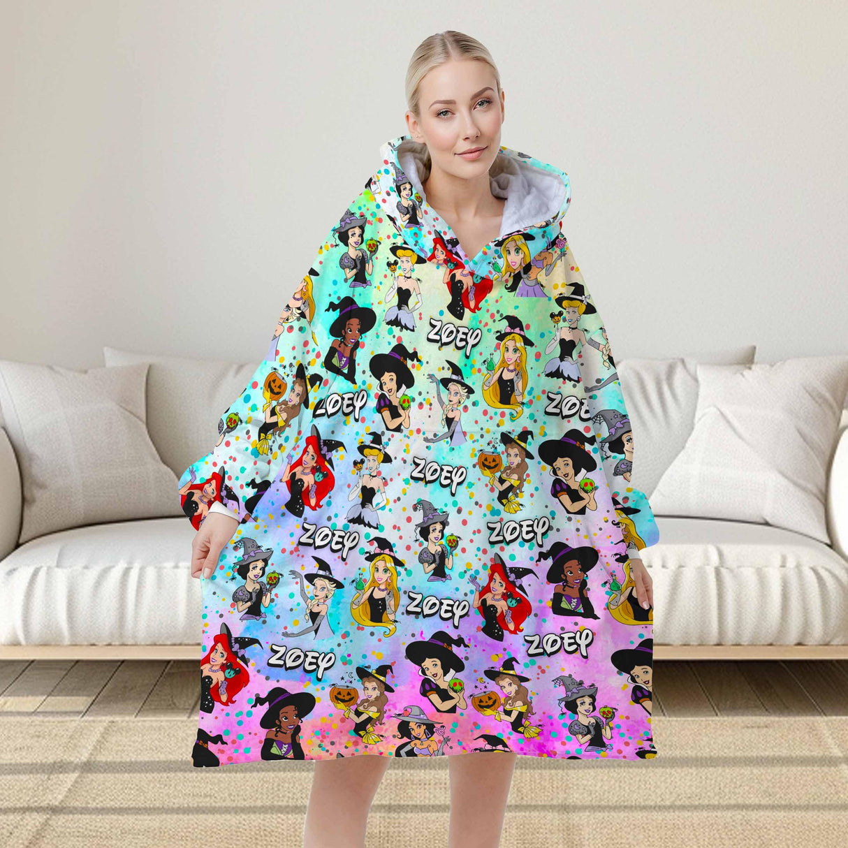 Personalized Snug Sherpa Oversized Wearable Princess Halloween Hoodie Blanket