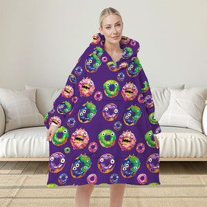 Personalized Snug Oversized Sherpa Wearable Donut Monster Halloween Hoodie Blanket