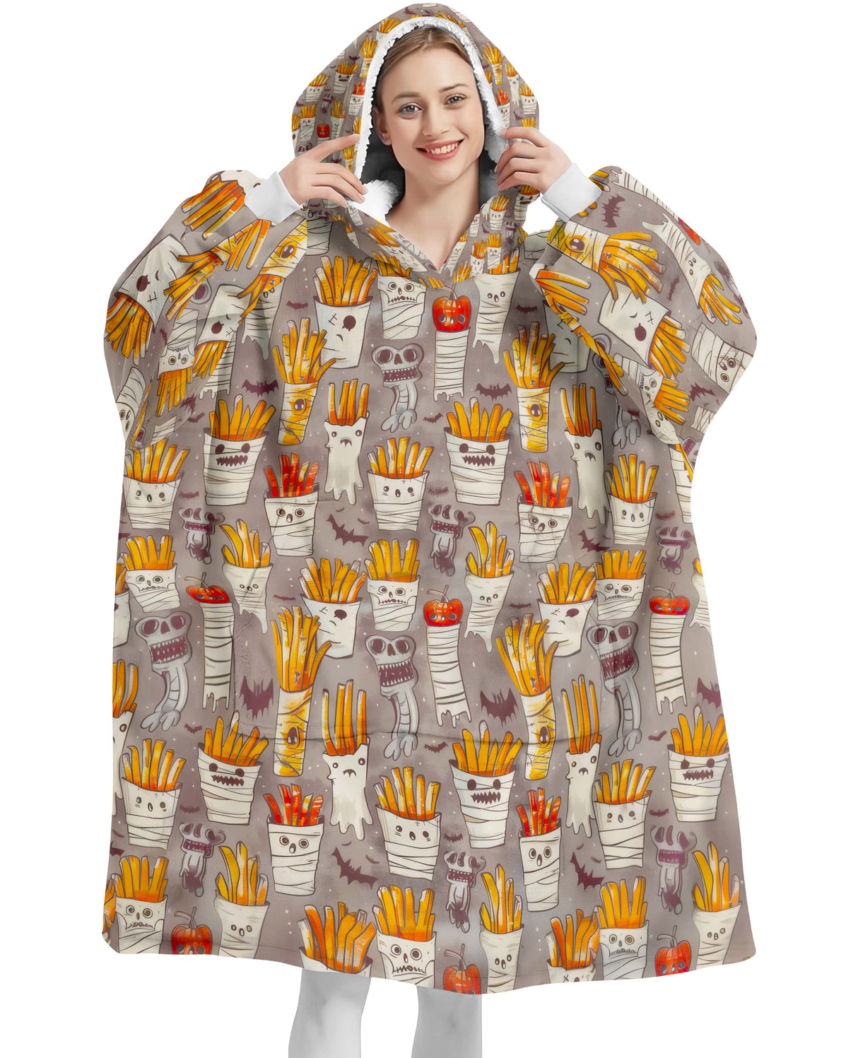 Personalized Snug Sherpa Oversized Wearable Monster Mash With Fries Hoodie Blanket