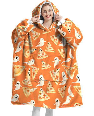 Personalized Snug Sherpa Oversized Wearable Pizza Slices With Ghostly Halloween Hoodie Blanket
