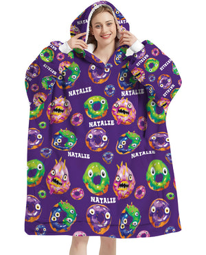 Personalized Snug Oversized Sherpa Wearable Donut Monster Halloween Hoodie Blanket