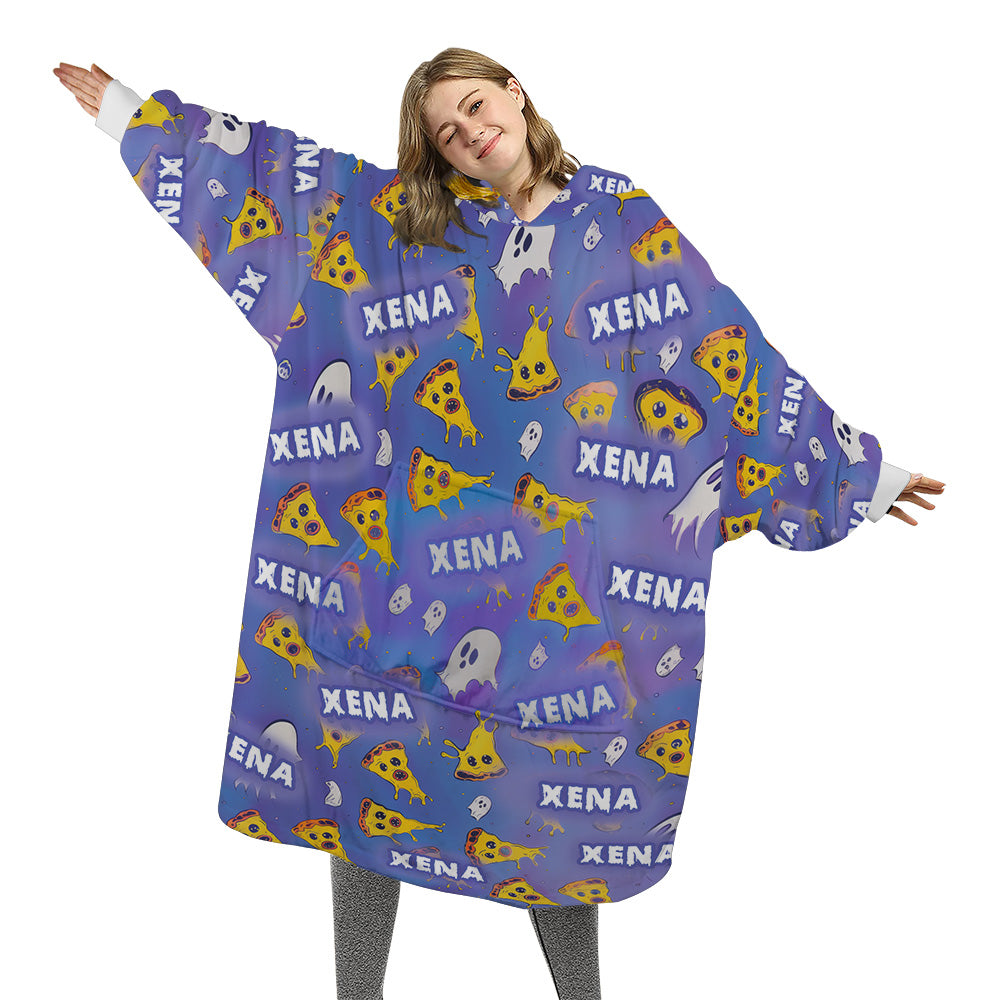 Personalized Snug Sherpa Oversized Wearable Pizza Ghosts Party Halloween Hoodie Blanket