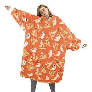 Personalized Snug Sherpa Oversized Wearable Pizza Slices With Ghostly Halloween Hoodie Blanket