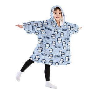 Personalized Snug Oversized Sherpa Wearable Cute Penguin Winter Hoodie Blanket
