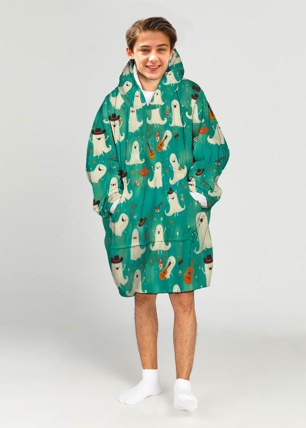 Personalized Snug Oversized Sherpa Wearable Ghost Halloween Hoodie Blanket