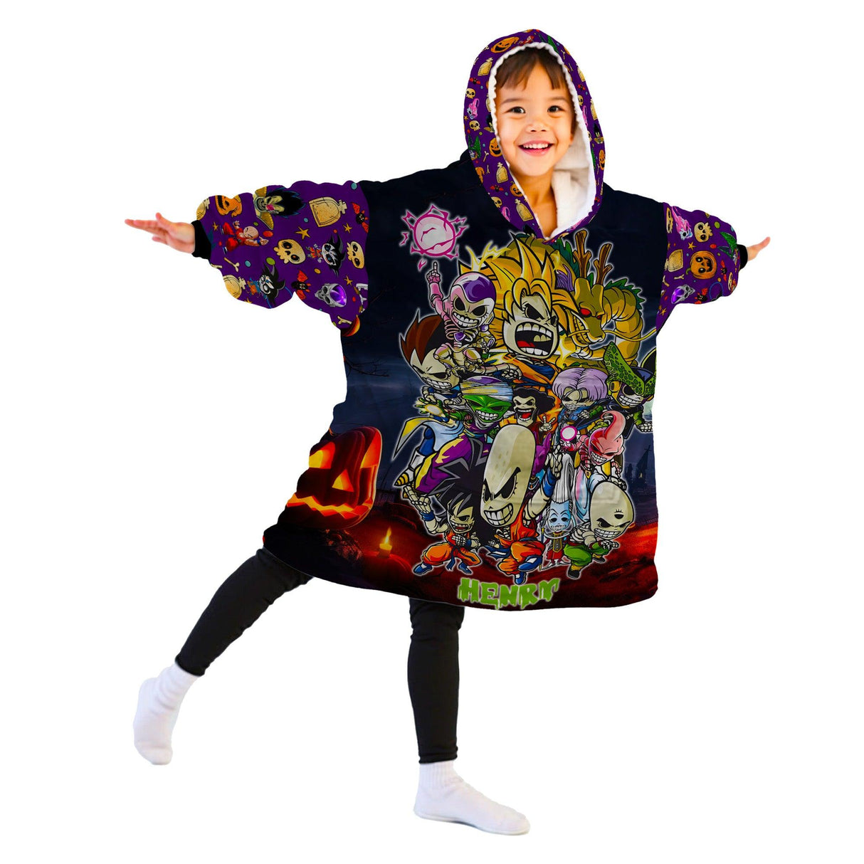 Custom Personalized Halloween Spooky Anime Chibi Snug Oversized Wearable Hoodie Blanket