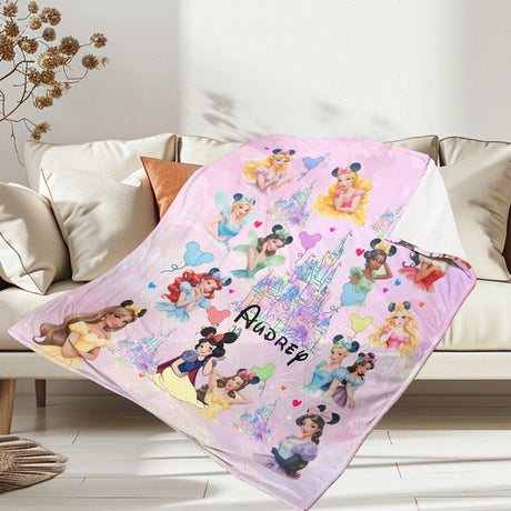 USA MADE Personalized Name Princess Painting Blanket, Baby Princess Fleece Blankets, Gift For Baby Girl - Amor Custom Gifts