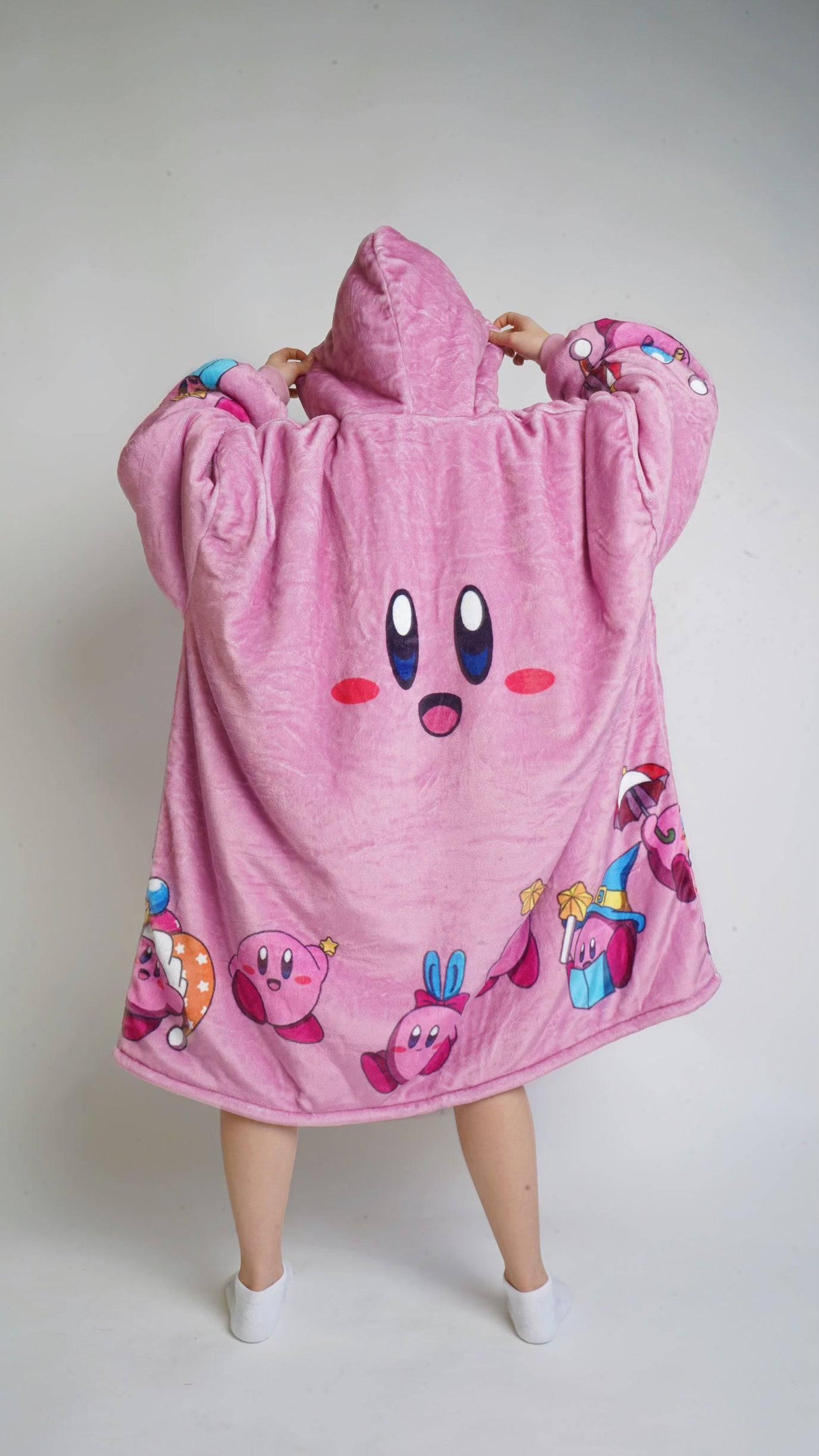 Personalizable Custom Kirby Anime Oversized Sherpa Hoodie Blanket