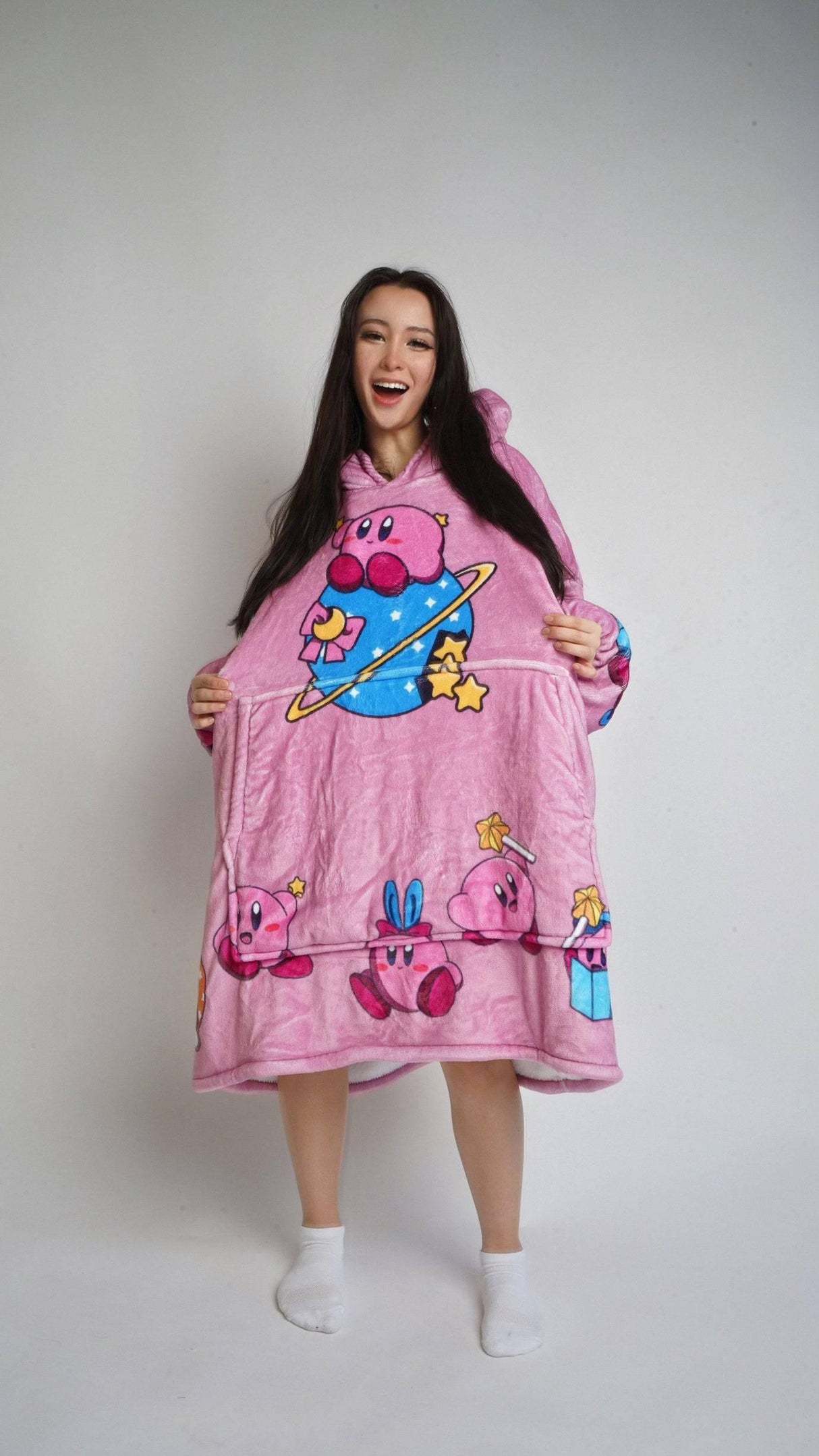 Personalizable Custom Kirby Anime Oversized Sherpa Hoodie Blanket