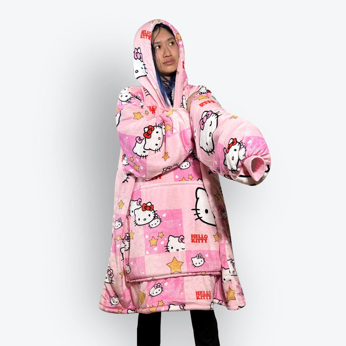 Personalizable Custom Kitty Anime Oversized Sherpa Hoodie Blanket