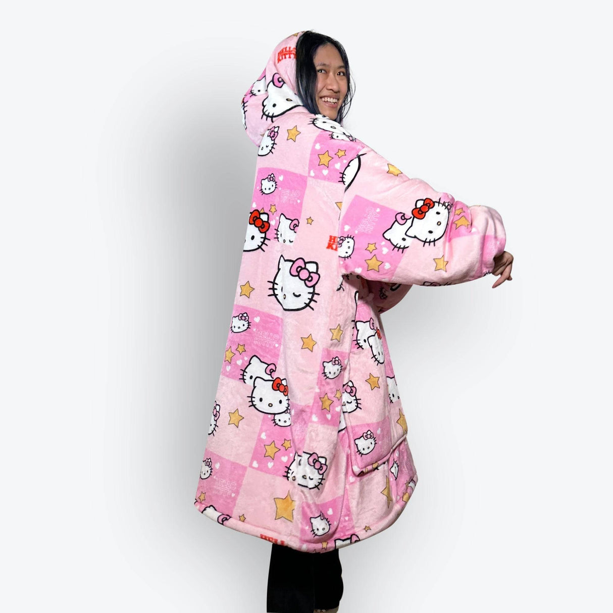 Personalizable Custom Kitty Anime Oversized Sherpa Hoodie Blanket