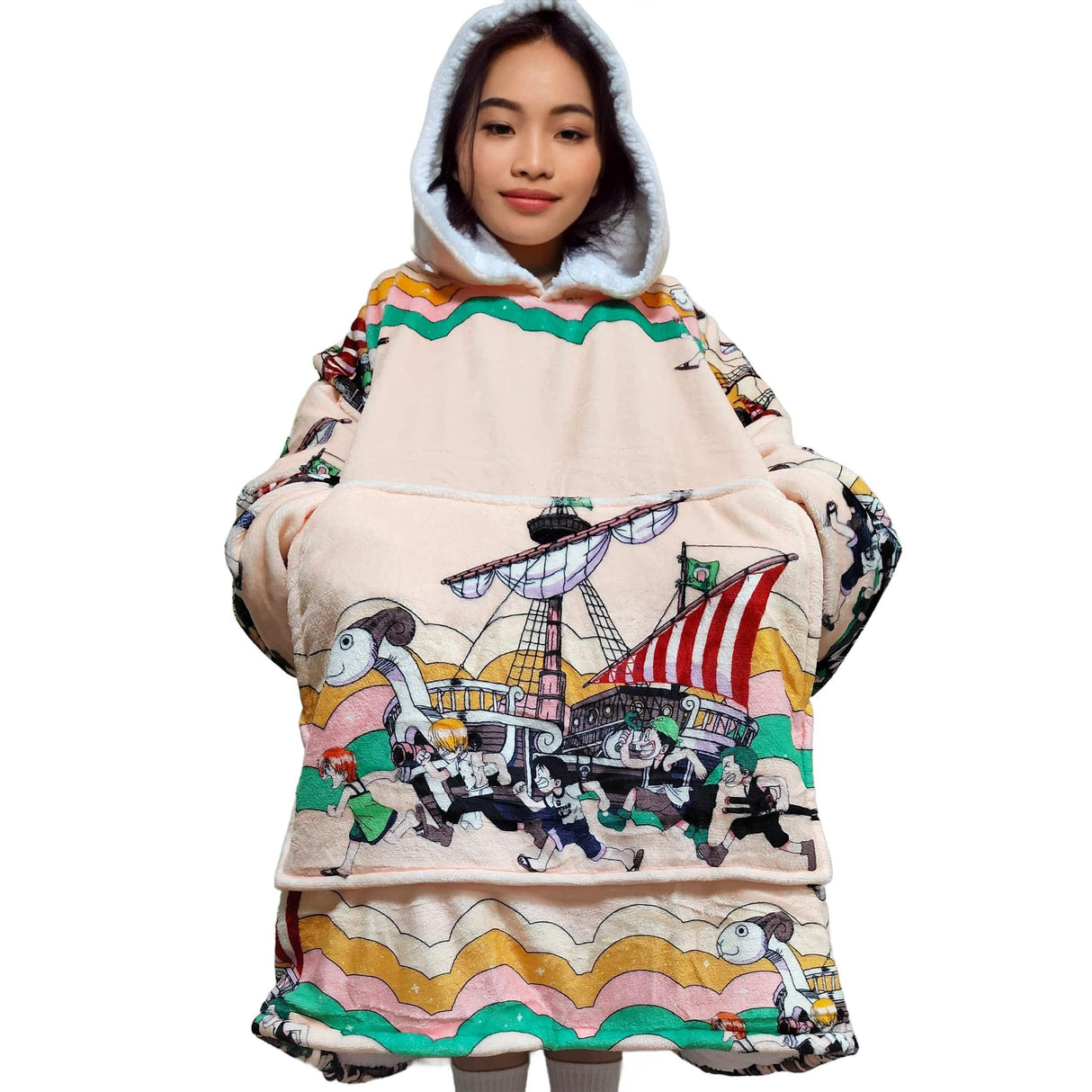 Personalizable Custom Strawhat Oversized Sherpa Hoodie Blanket