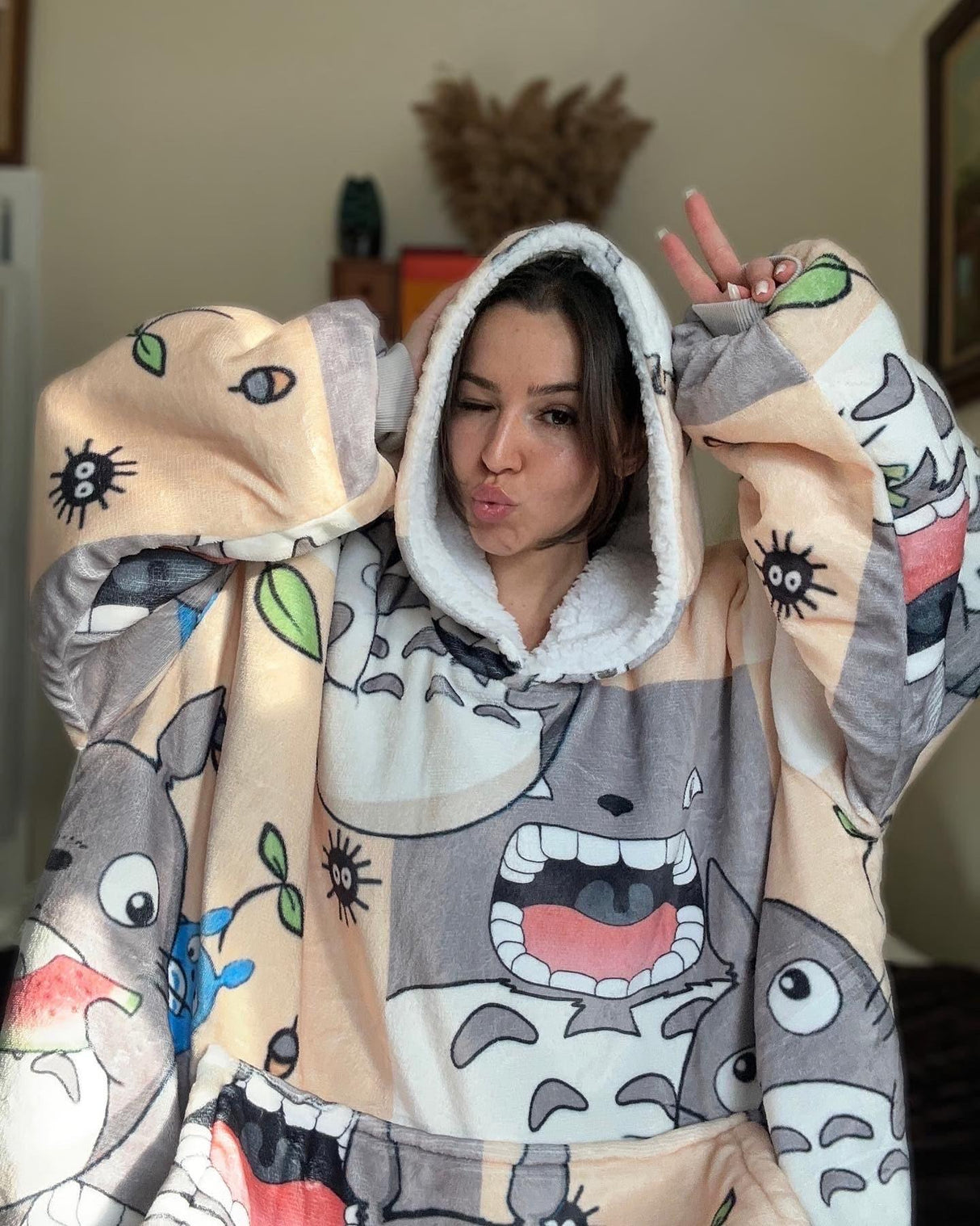 Personalizable Custom Totoro Oversized Sherpa Hoodie Blanket