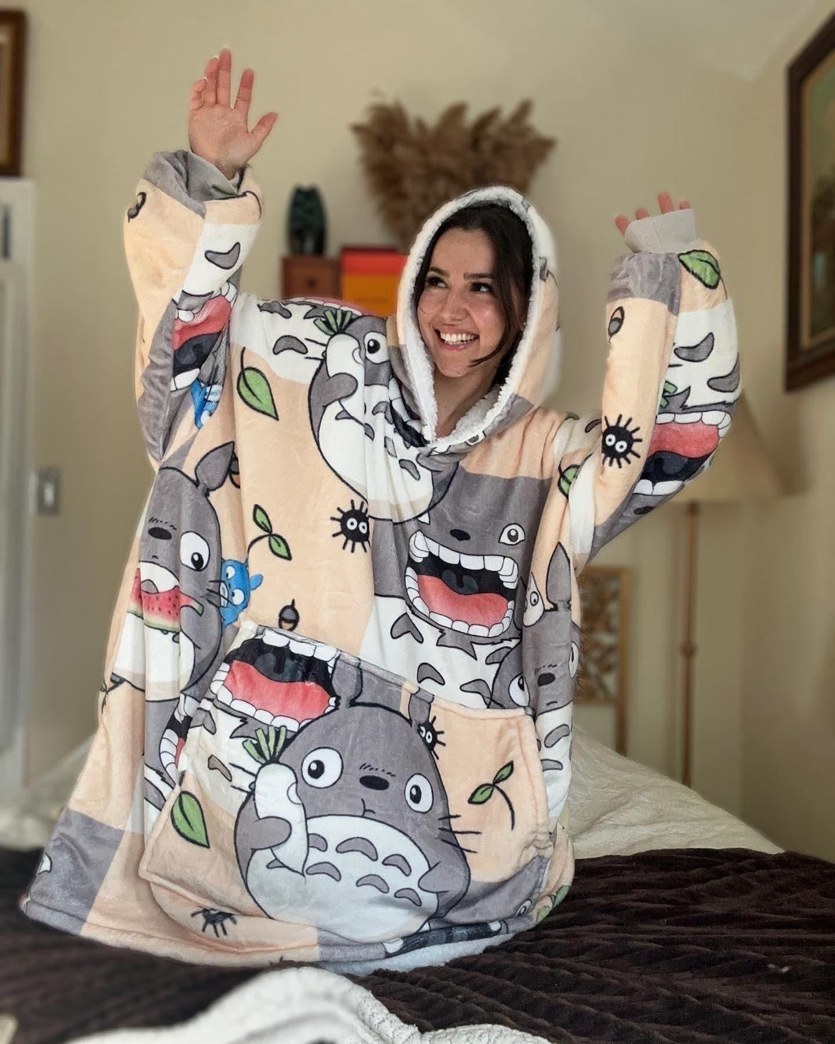 Personalizable Custom Totoro Oversized Sherpa Hoodie Blanket