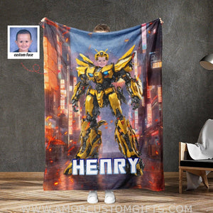 Bumblebee Yellow Robot Photo Blanket | Custom Bumblebee Transformer Blanket