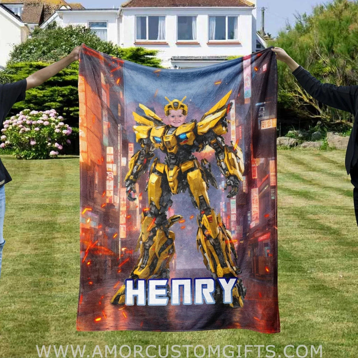 Bumblebee Yellow Robot Photo Blanket | Custom Bumblebee Transformer Blanket