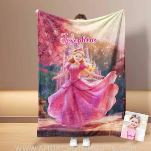 Personalized Aurora Sleeping Beauty 4 Photo Blanket | Custom Name & Face Girl Princess Blanket