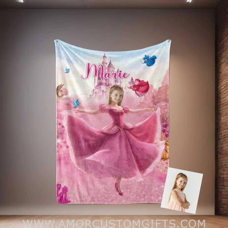 Personalized Aurora Sleeping Beauty 5 Photo Blanket | Custom Name & Face Girl Princess Blanket