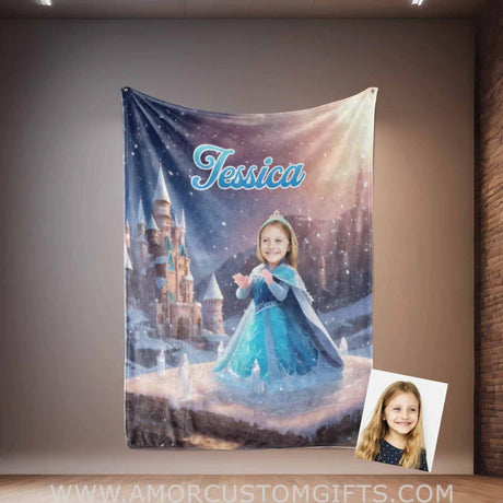 Personalized Baby Elsa 1 Photo Blanket | Custom Name & Face Girl Princess Blanket