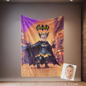 Personalized Bat Girl 3 Blanket | Custom Superhero Girl Blanket