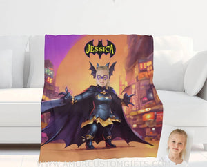 Personalized Bat Girl 3 Blanket | Custom Superhero Girl Blanket