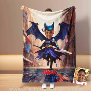 Personalized Bat Girl 4 Blanket | Custom Superhero Girl Blanket