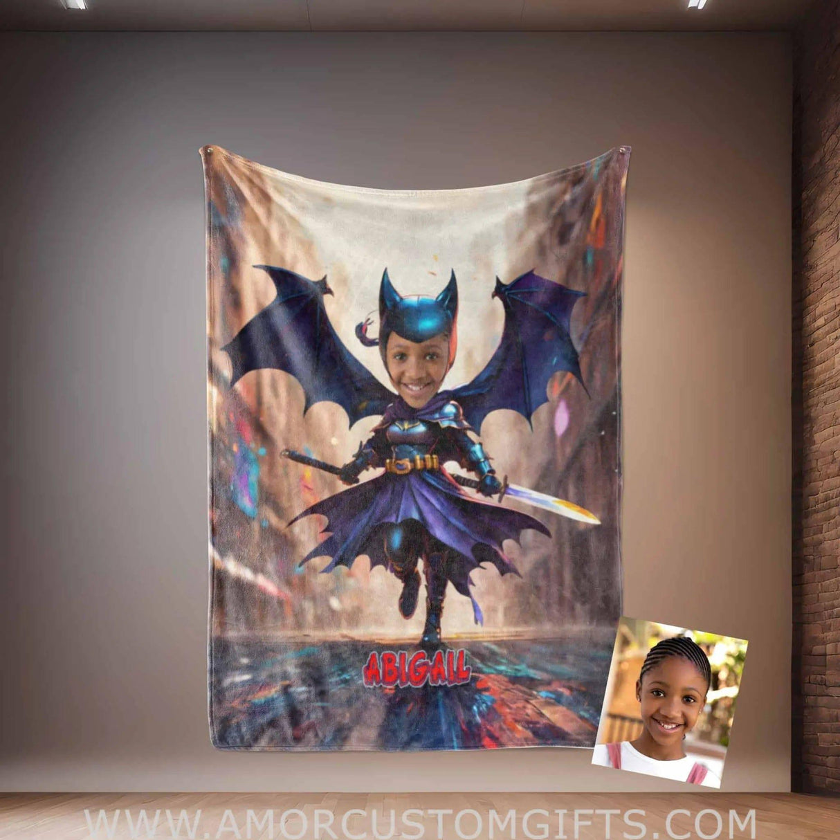 Personalized Bat Girl 4 Blanket | Custom Superhero Girl Blanket