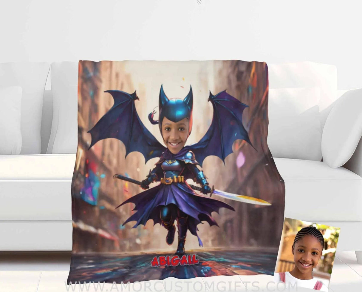 Personalized Bat Girl 4 Blanket | Custom Superhero Girl Blanket