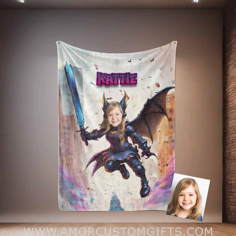 Personalized Bat Girl 5 Blanket | Custom Superhero Girl Blanket