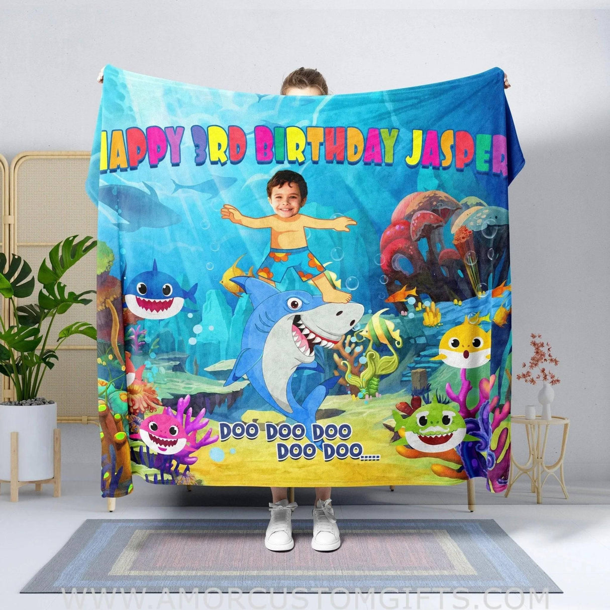 Personalized Birthday Shark Birthday Blanket