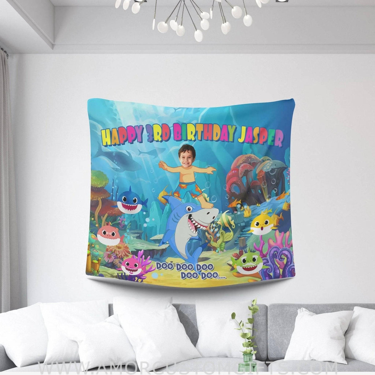 Personalized Birthday Shark Birthday Blanket