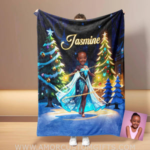 Personalized Black Elsa Frozen Photo Blanket | Custom American African Snow Queen Princess