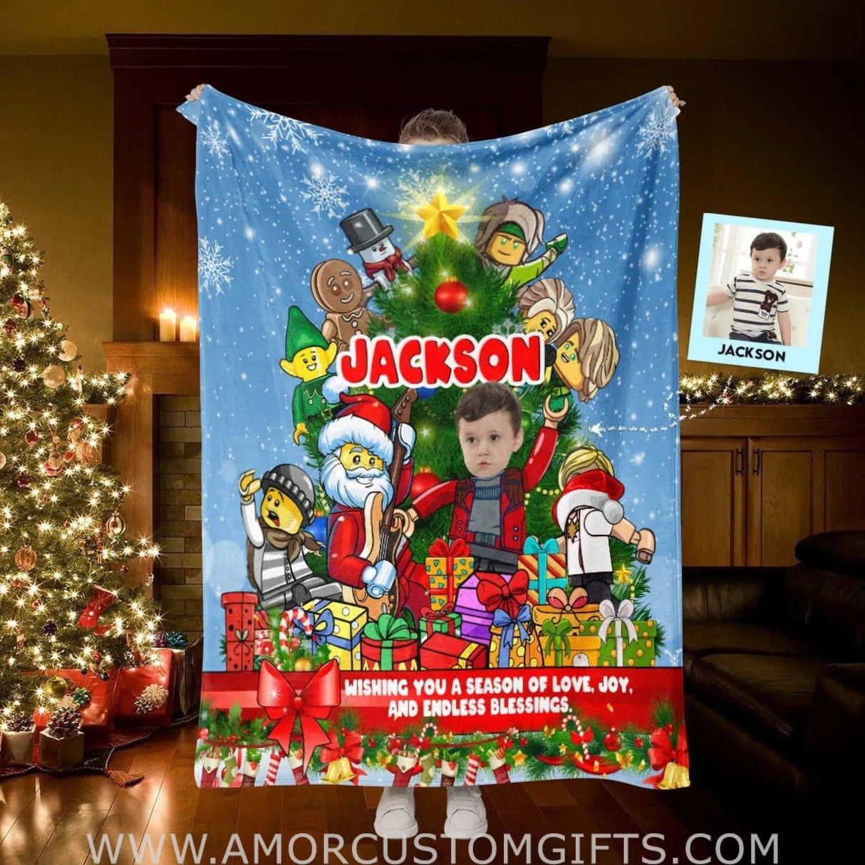 Personalized Building Blocks Construction Bricks Game Xmas Blanket | Custom Christmas Blanket For Boys