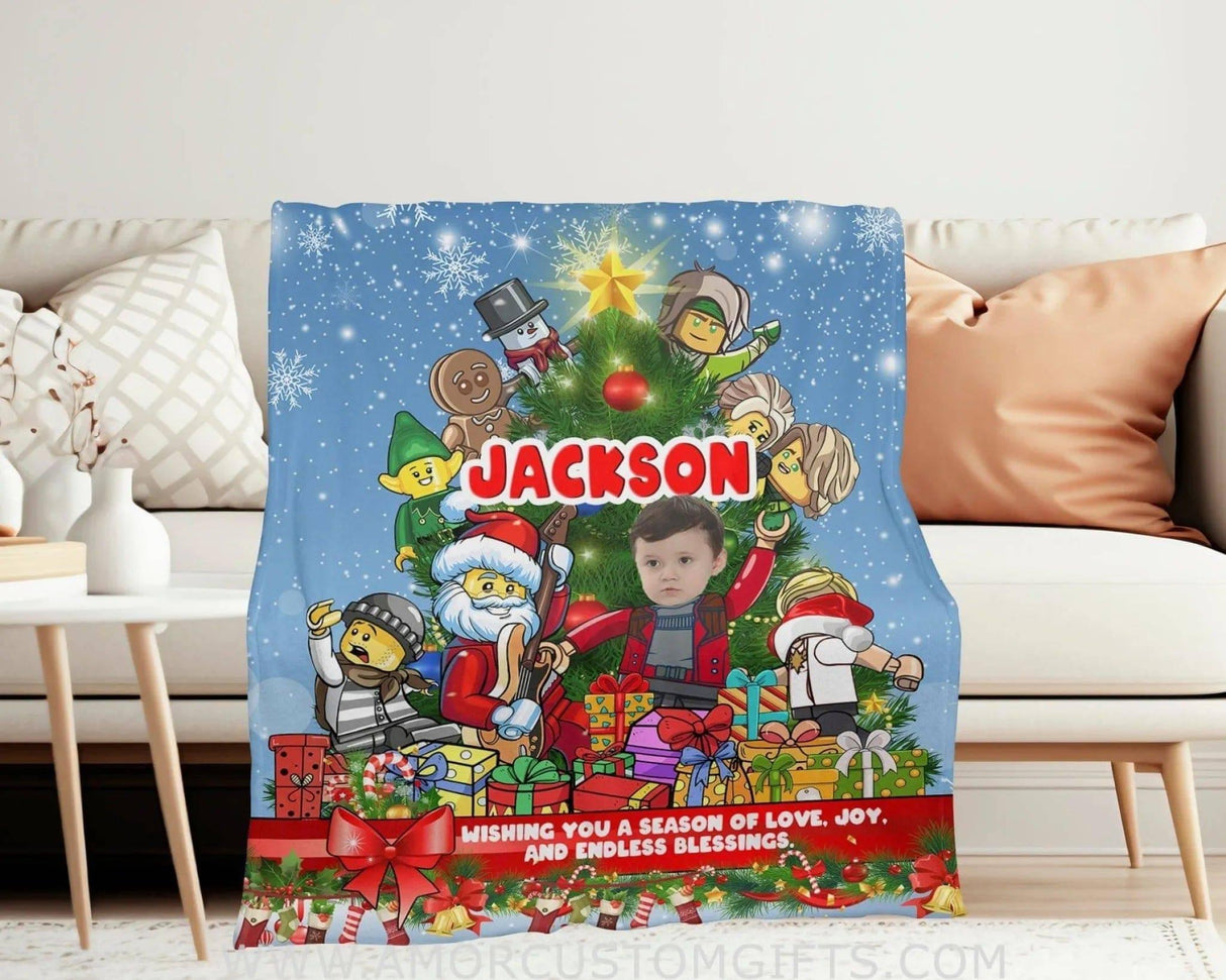 Personalized Building Blocks Construction Bricks Game Xmas Blanket | Custom Christmas Blanket For Boys