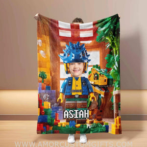 Personalized Building Blocks Dino Blanket | Custom Blanket For Boys