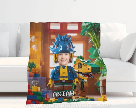 Personalized Building Blocks Dino Blanket | Custom Blanket For Boys