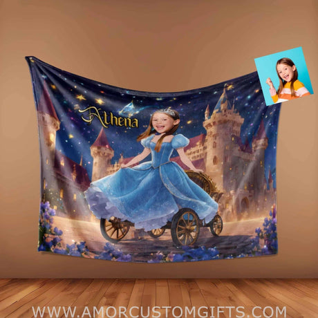 Personalized Cinderella 6 Photo Blanket | Custom Name & Face Girl Princess Blanket