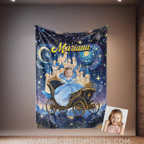 Personalized Cinderella 7 Photo Blanket | Custom Name & Face Girl Princess Blanket