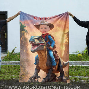 Personalized Cowboy Dino Blanket | Custom Dinosaur Blanket