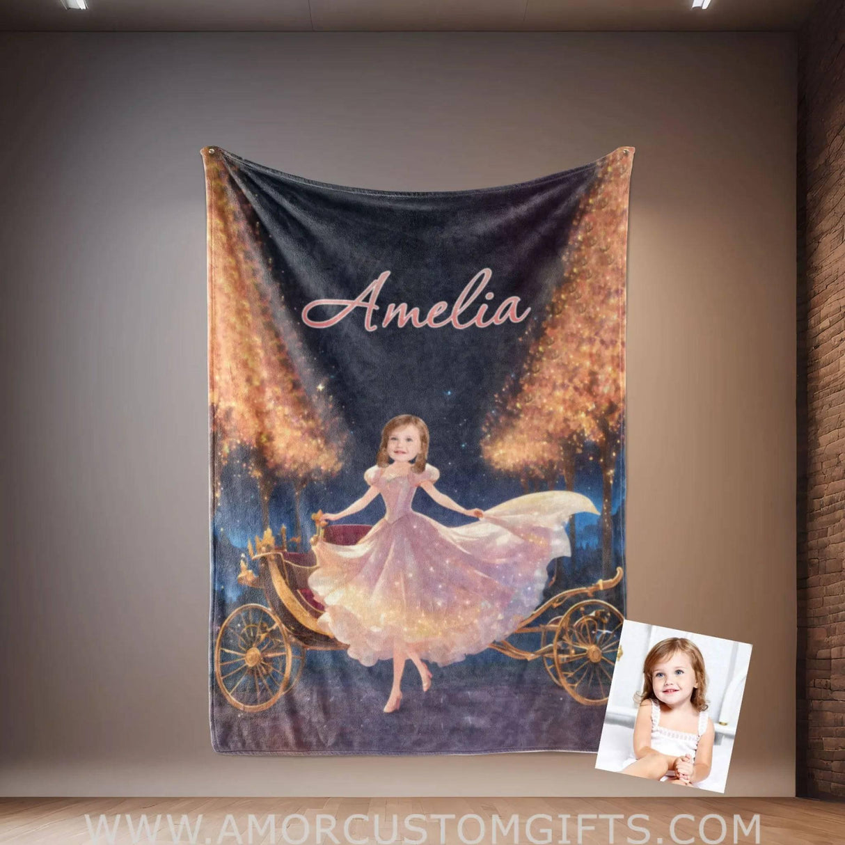 Personalized Crystal Princess 01 Pink Dress Twinkle Photo Blanket | Custom Name & Face Girl Princess Blanket