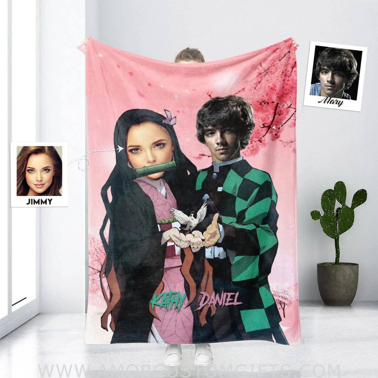 Personalized Demon Slayer Couple Blanket | Custom Couple Blanket