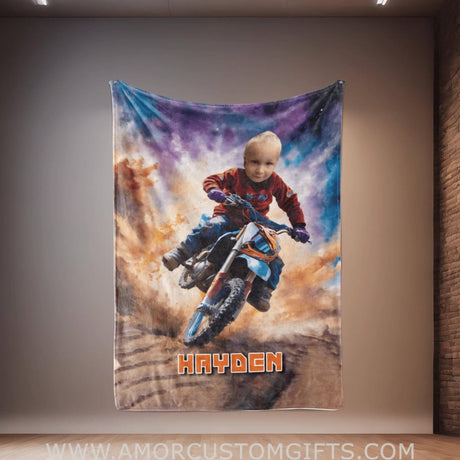 Personalized Dirtbike Boy Blanket | Custom Vehicle Blanket For Boys