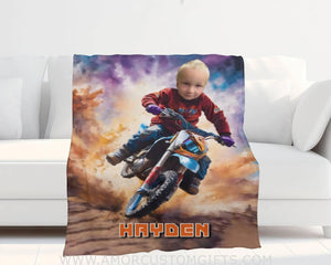 Personalized Dirtbike Boy Blanket | Custom Vehicle Blanket For Boys