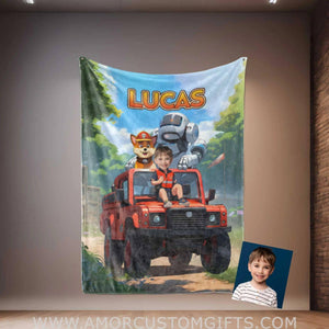 Personalized Rescue Dogs Hero Squad Boy Puppies Adventures Red Truck Photo Blanket