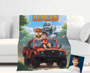 Personalized Rescue Dogs Hero Squad Boy Puppies Adventures Red Truck Photo Blanket