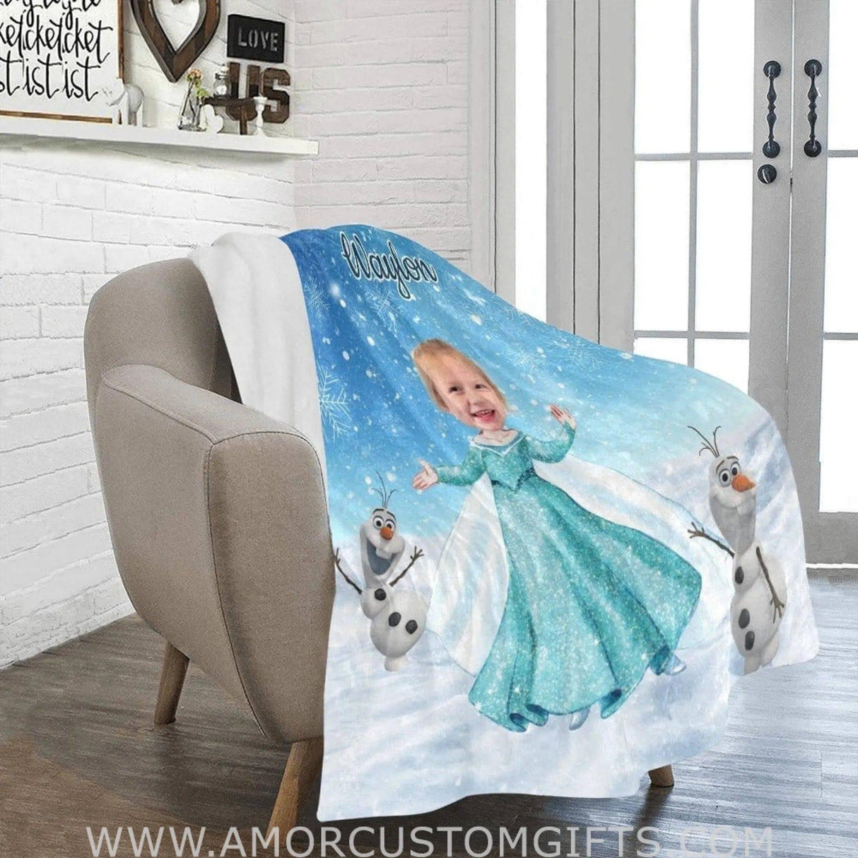 Personalized Elsa Photo Blanket | Custom Snow Queen Frozen Elsa Blanket