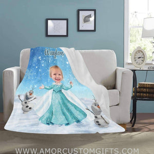 Personalized Elsa Photo Blanket | Custom Snow Queen Frozen Elsa Blanket