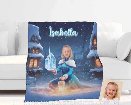 Personalized Elsa Princess 6 Photo Blanket | Custom Name & Face Girl Princess Blanket