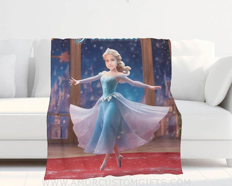 Personalized Elsa Princess Xmas Photo Blanket | Custom Name & Face Girl Princess Blanket